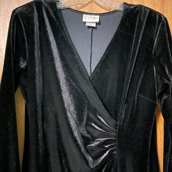 V.I.Petites Black Velvet Faux Wrap Around Long Dress - Picture 3 of 7